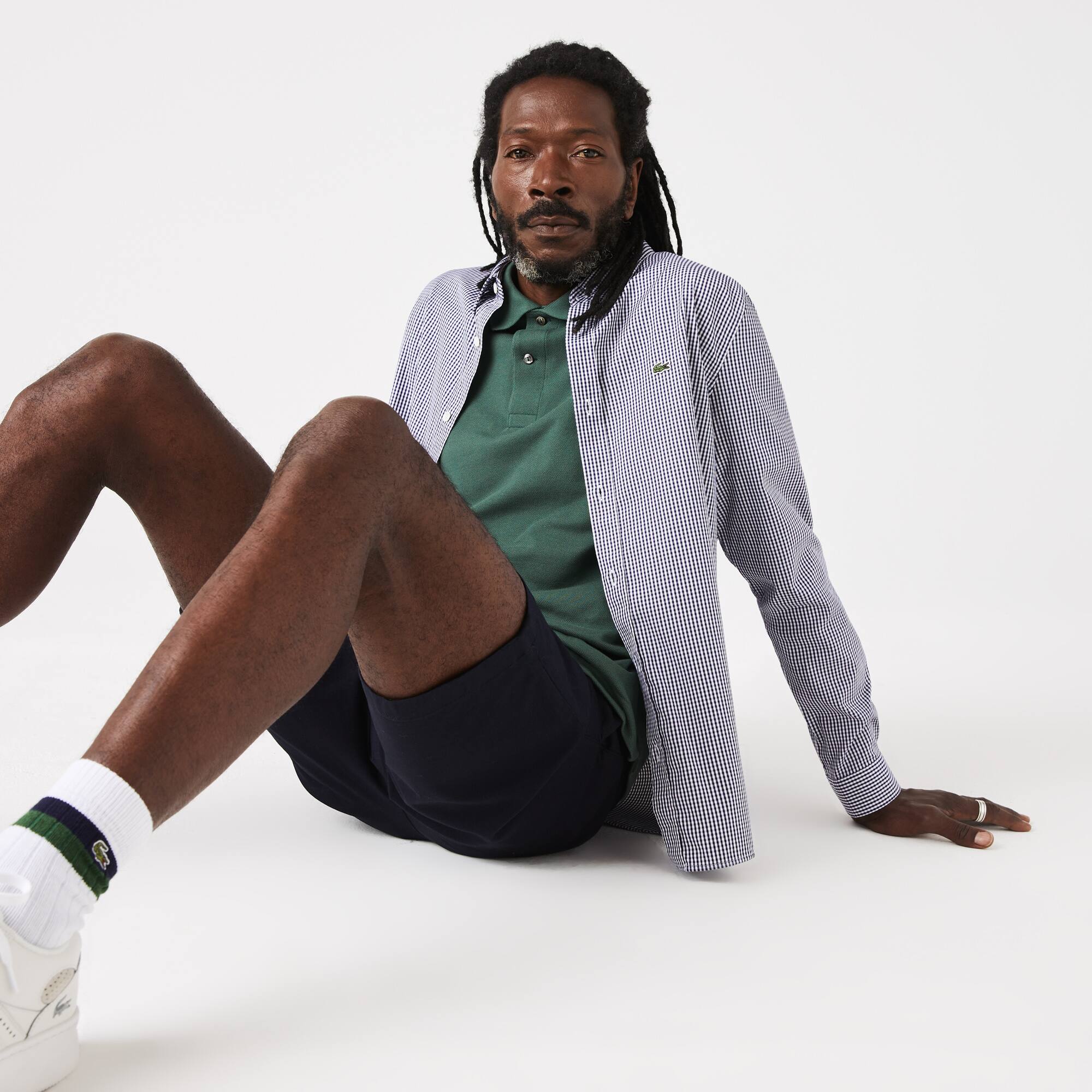 Chemise regular fit en coton premium à carreaux Manches Longues - Blanc - Lacoste - Homme