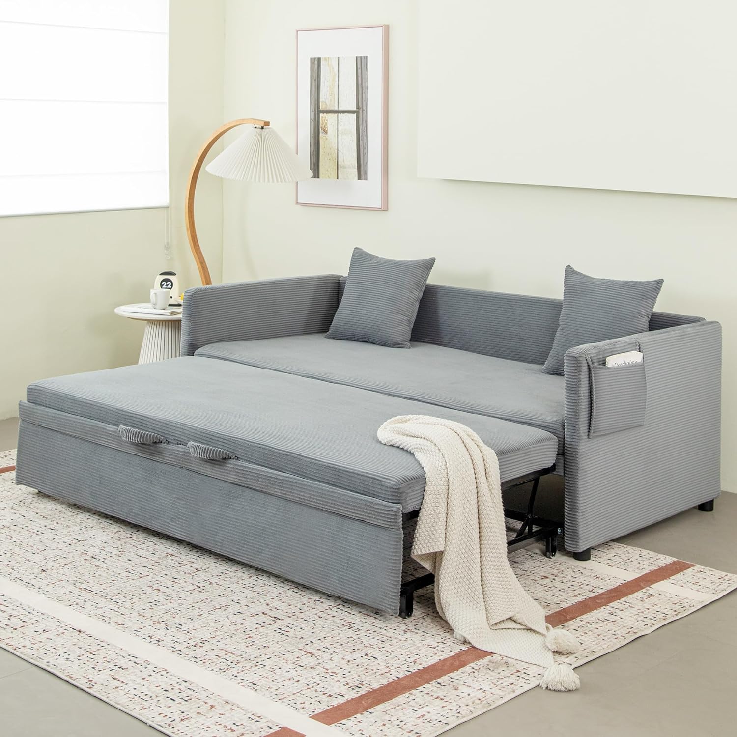 Schlafsofa, 2-Sitzer Sofa mit Schlaffunktion, Couch mit Kissen, für Wohnzimmer, Gästezimmer, Grau