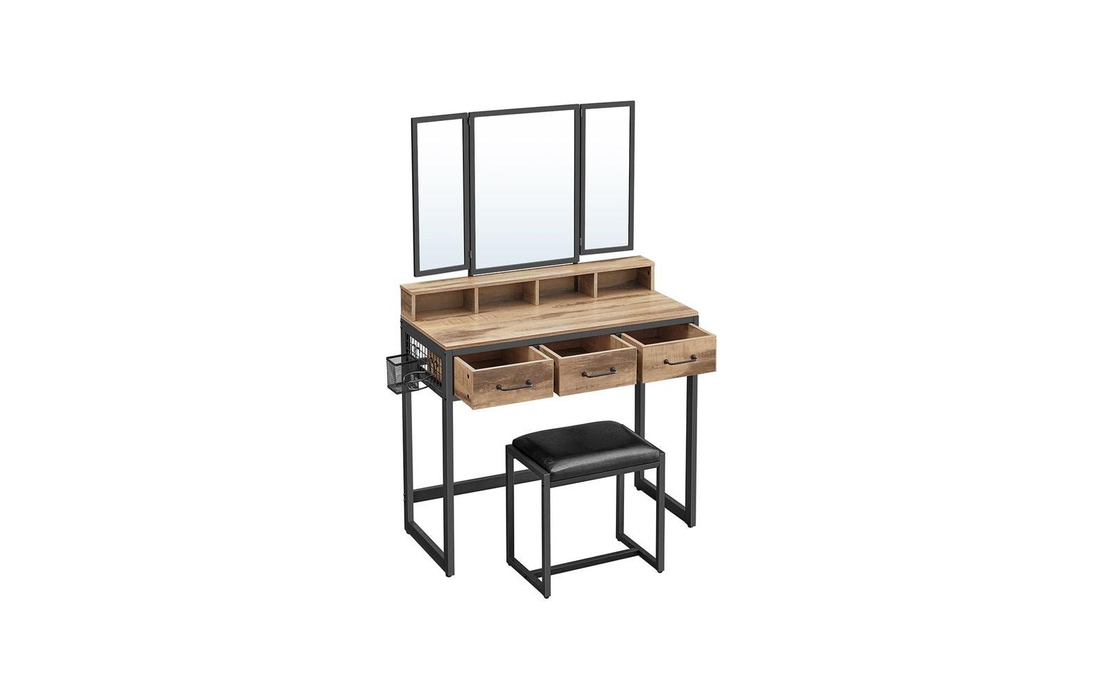 Schminktisch mit Hocker und Spiegel Vintage braun/Schwarz<br>Kosmetiktisch