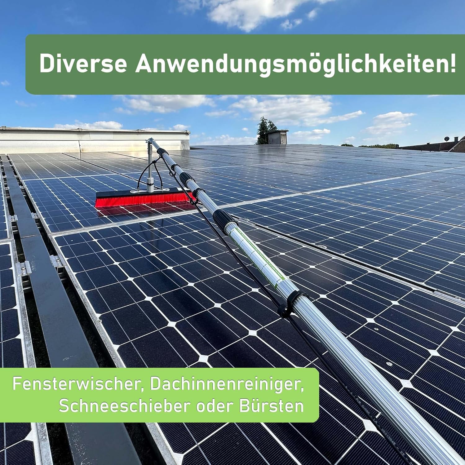 Profi Teleskopstange 16 Meter | 5 Stangen wählbar 8/10 / 12/14 / 16 Meter | Profi Edition mit Gleitstein + Grip Protector | Reinigen von Glas Fenster Terassendach Solar (16 M)