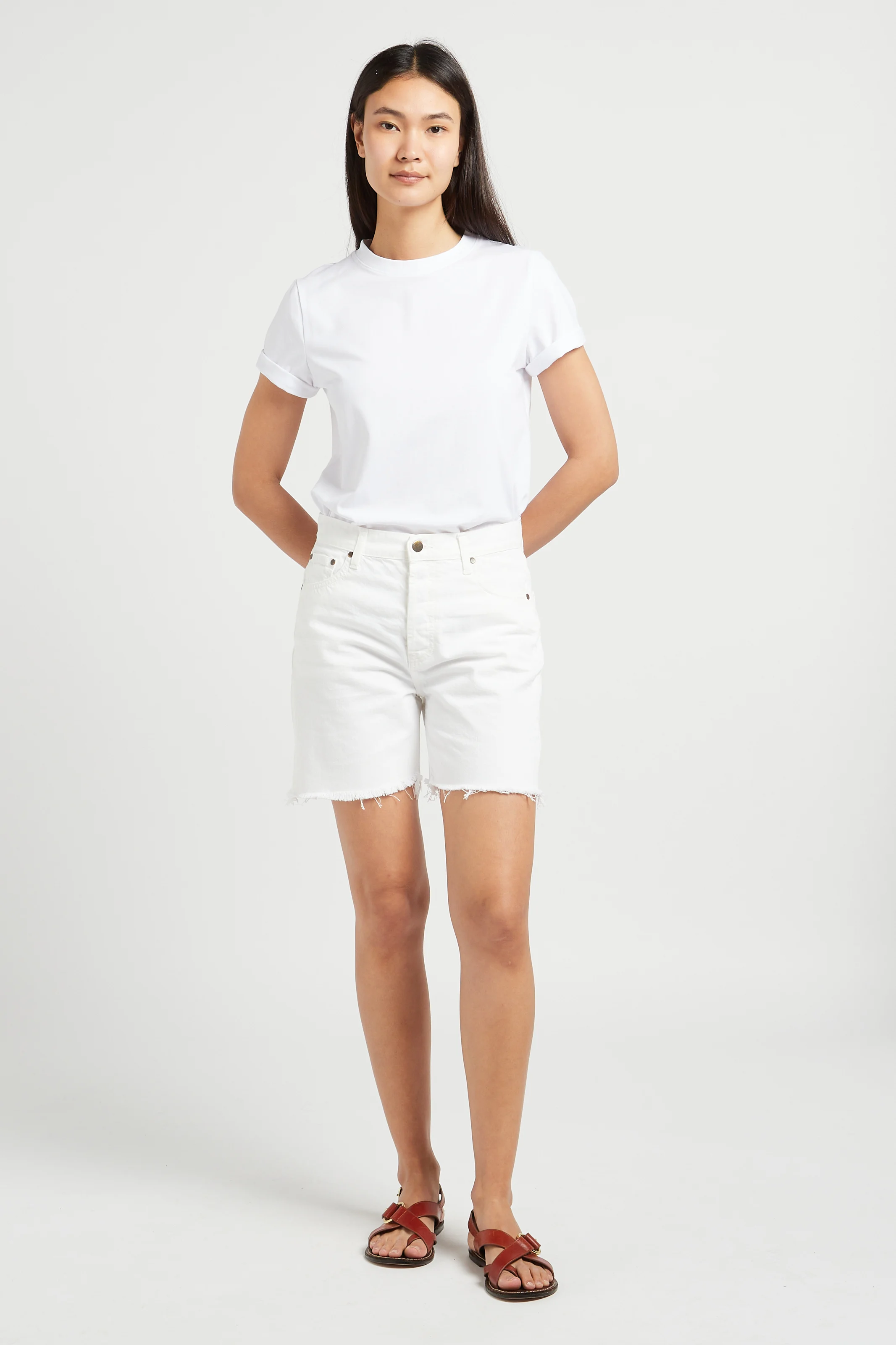 DANIS - Tee-shirt droit col rond en coton mélangé | Blanc