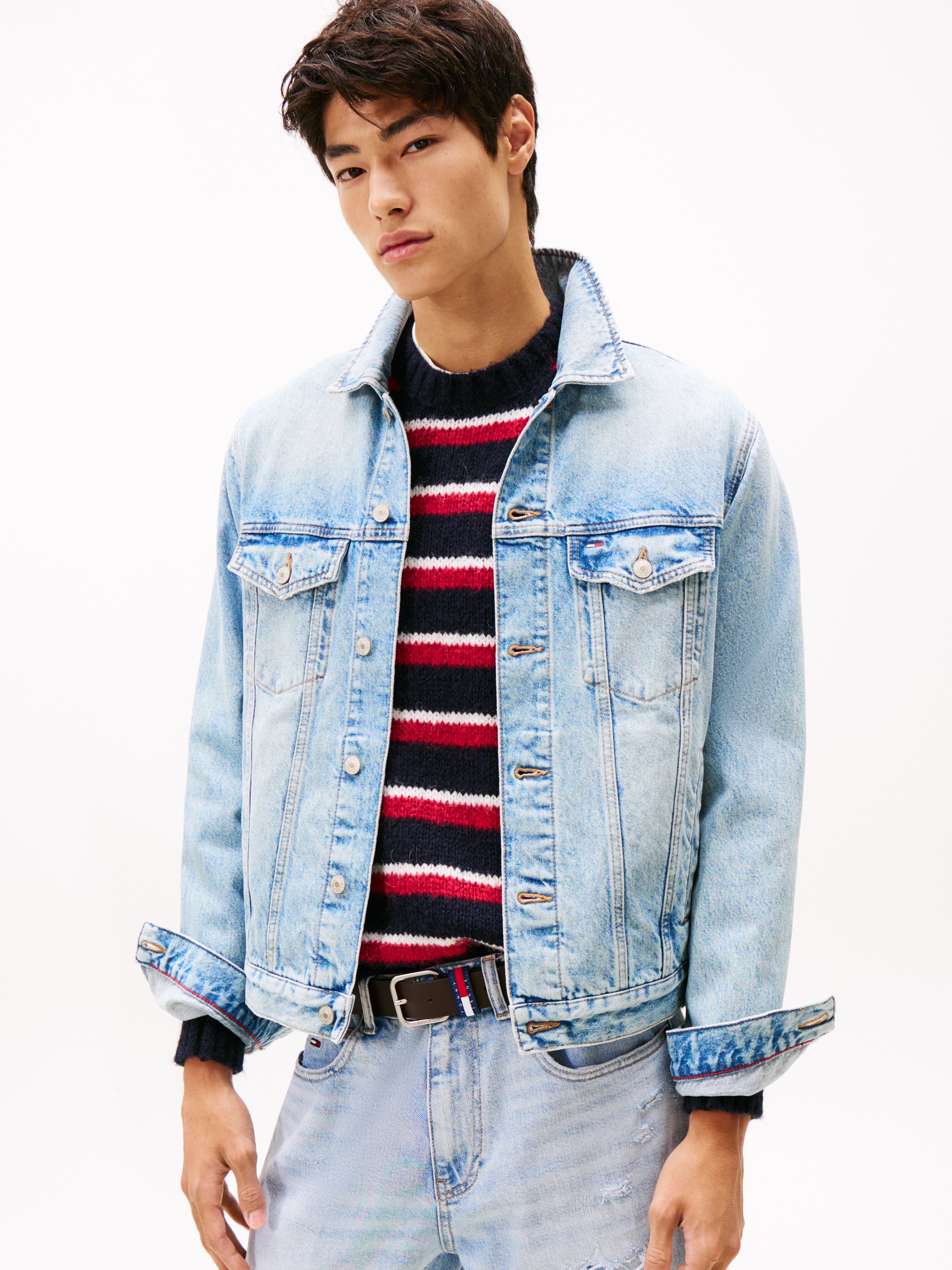 Tommy Jeans Jeansjacke »RYAN RGLR TRCKR RWB  EXT CI6033« ohne Kapuze Freizeitjacke, Übergangsjacke,  Mit Rundhalsausschnitt