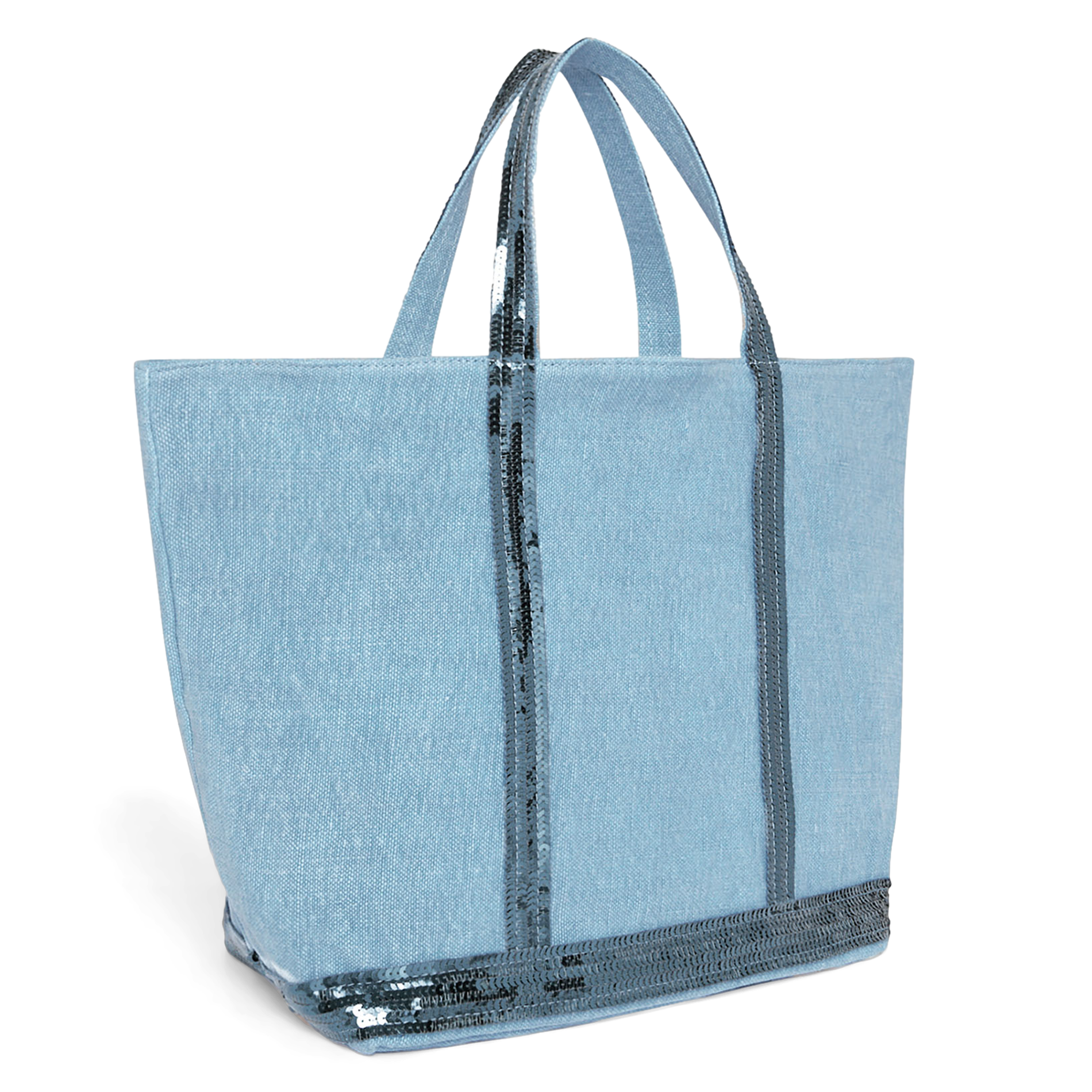 Cabas M brodé avec sequins en lin | Bleu
