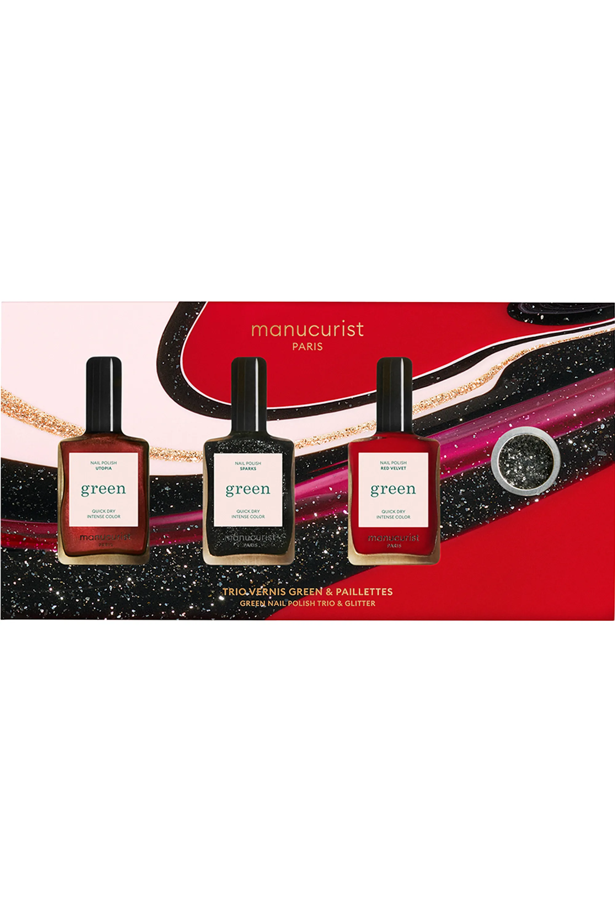 Manucurist Coffret Holiday de 3 vernis Green + paillettes-400 g