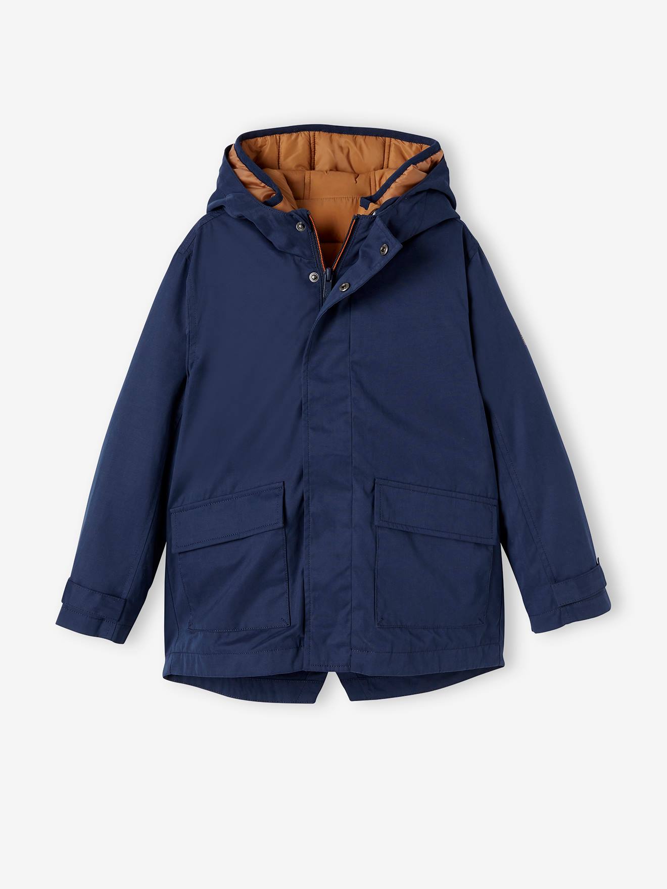 Parka 3 em 1 para meninos, verde-escuro liso com estampas.