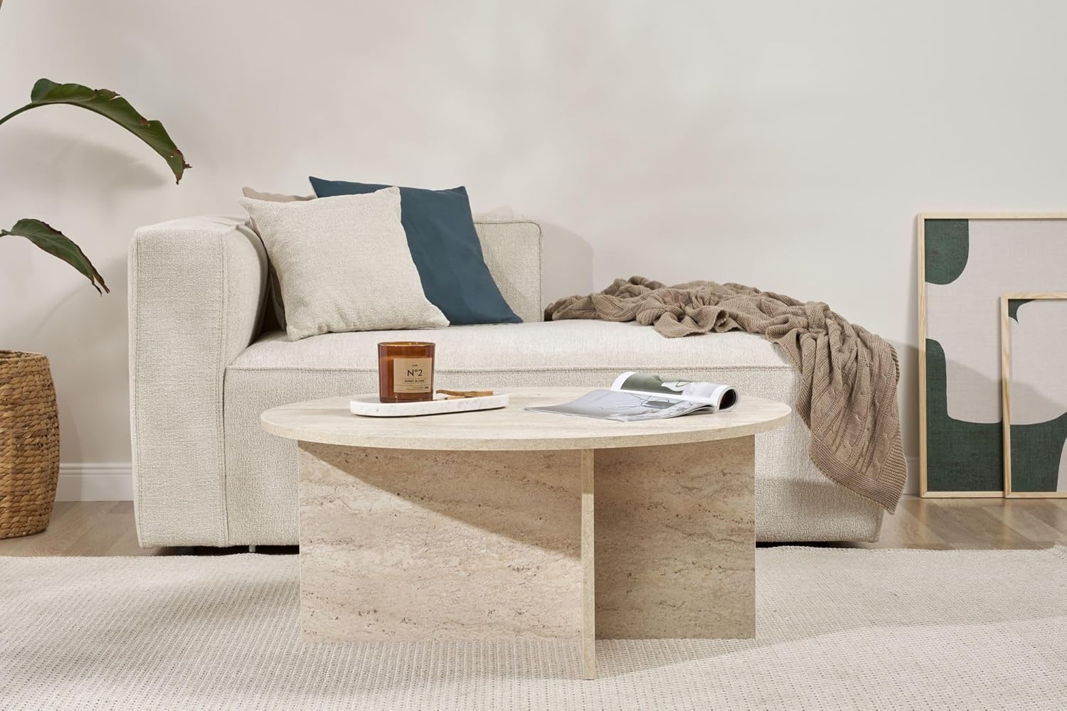 Stylish Coffee Table, Travertine Color, 90 x 40 x 90 cm | 100% Melamine Coated Particle Board, 18 mm Thick | Perfect for Modern Living Rooms & Spaces