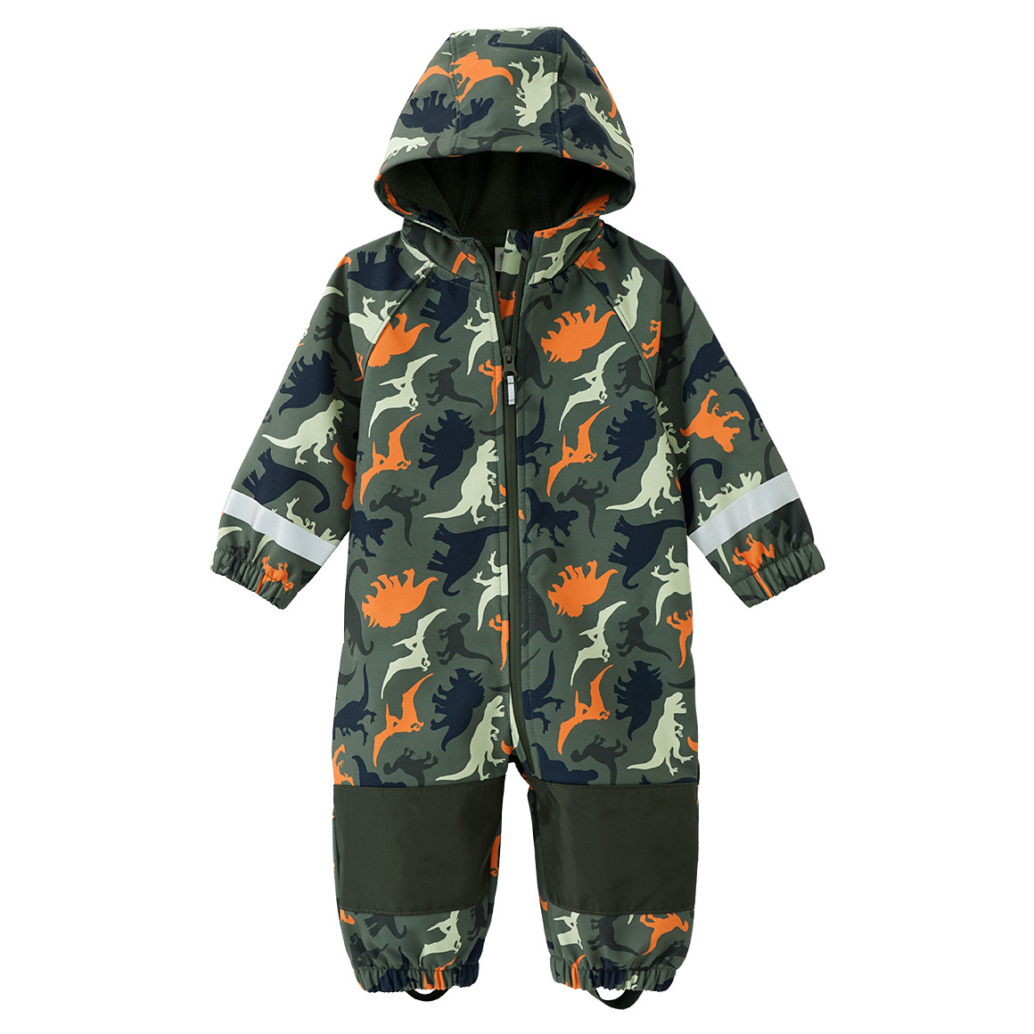 Topomini Baby Softshelloverall mit Dino-Print dunkelgrün / orange