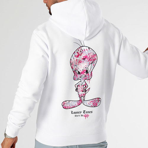 Sweat Capuche Tweety Graff Pink Blanc