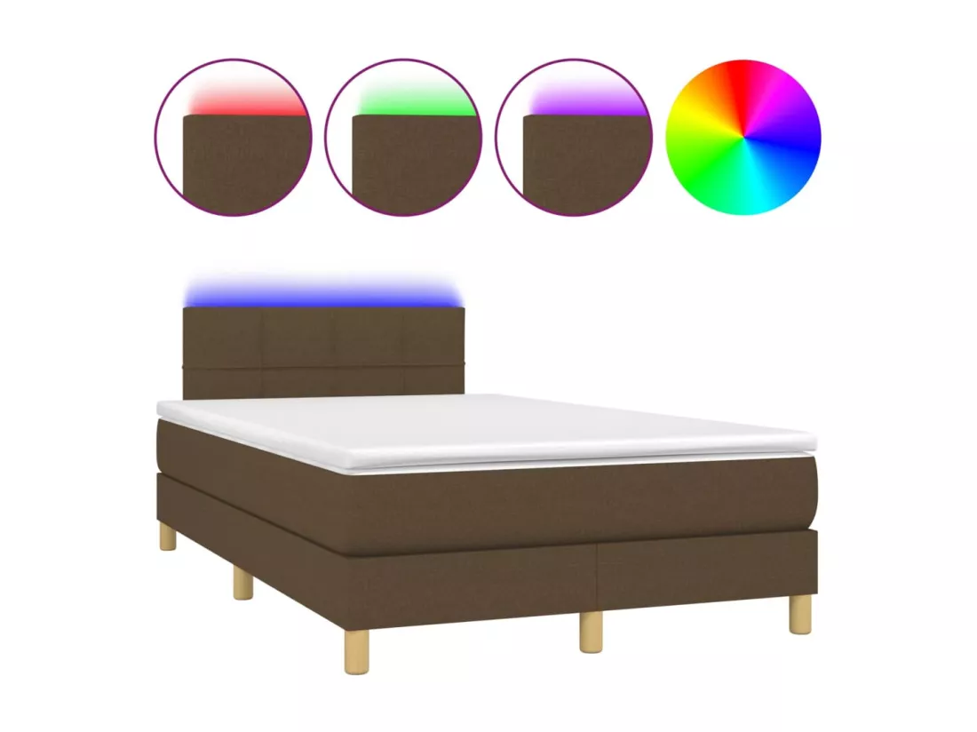 Sommier tapissier matelas et LED Marron foncé 120x200 cm Tissu