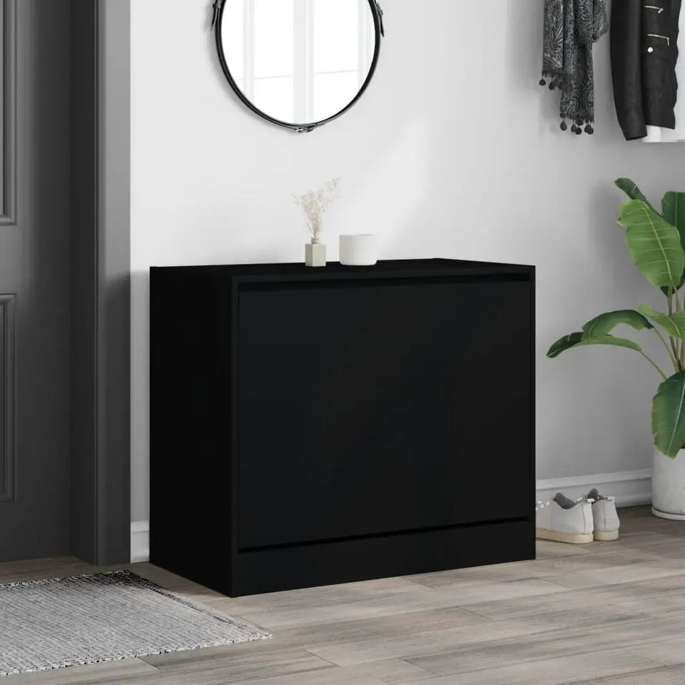 vidaXL - 3-laags Schoenenkast met 1 klep - Zwart - Bewerkt hout - 80x42x69 cm