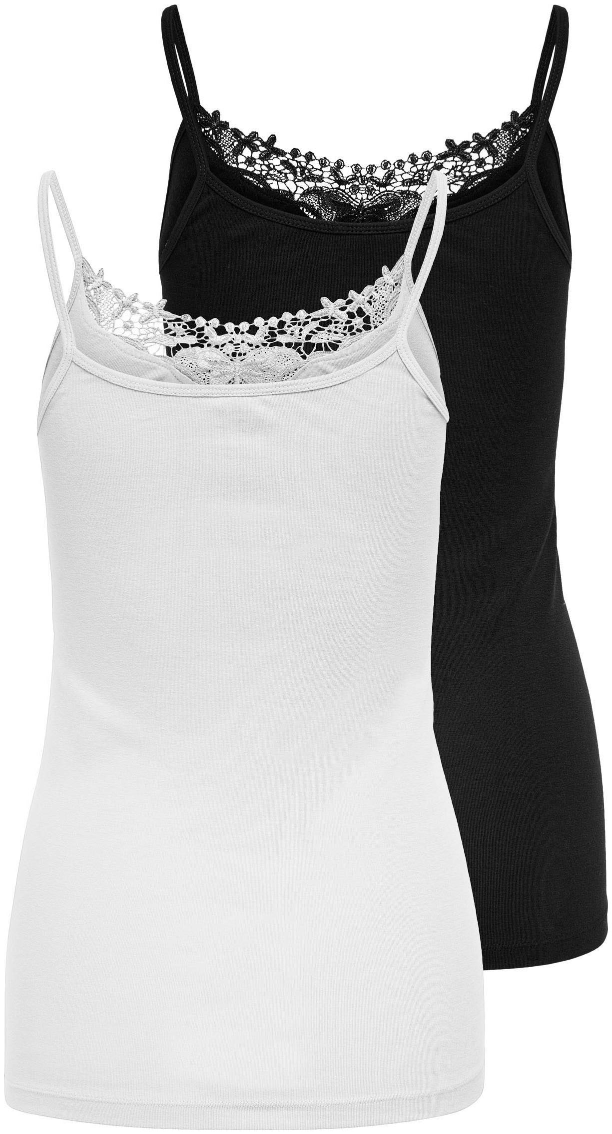 ONLY Spitzentop »ONLKIRA – Doppelpack mit Spitzendetail für feminine Looks«, figurbetont, modisch, Jersey, Baumwolle, V-Ausschnitt