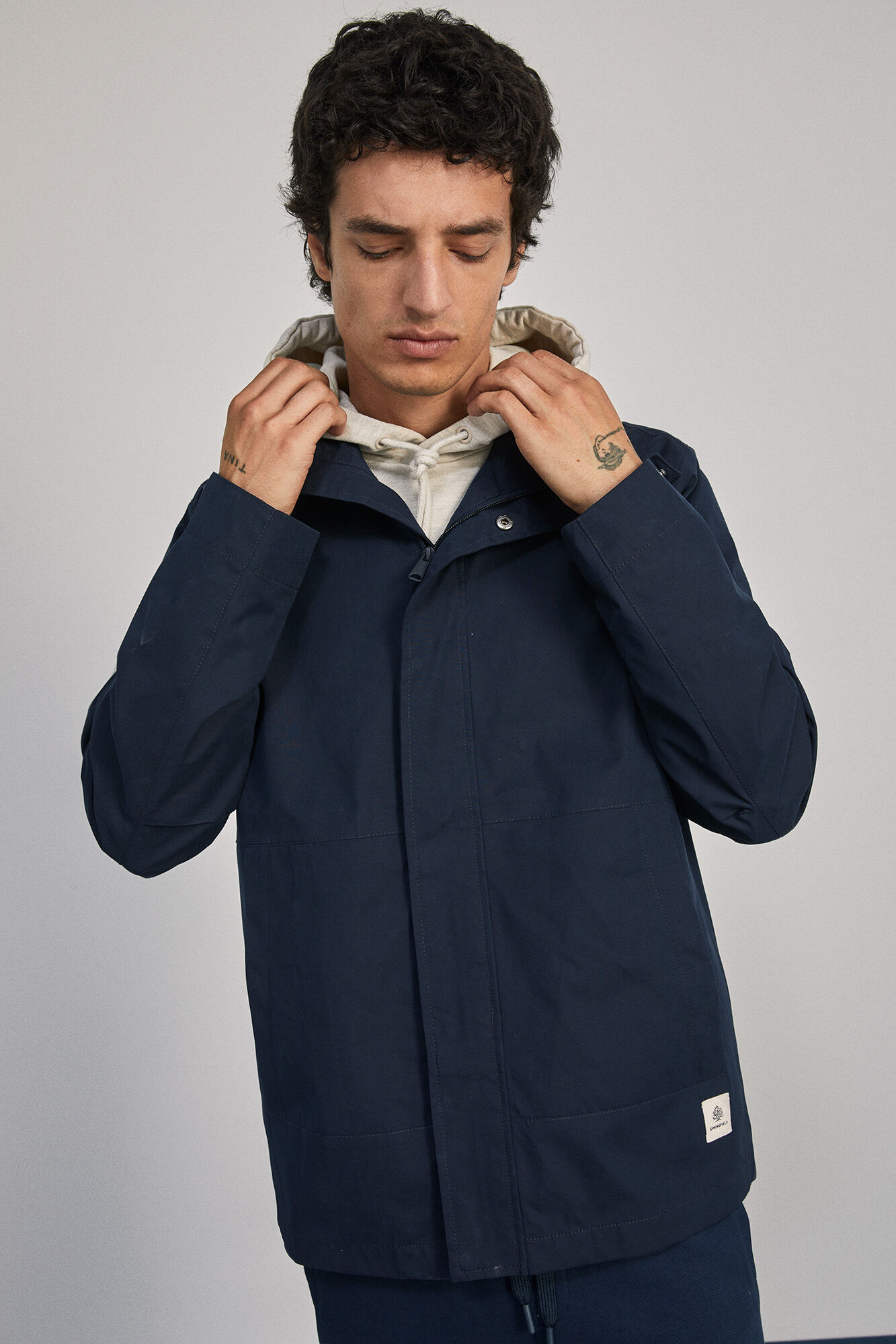 Parka com capuz - azul marinho