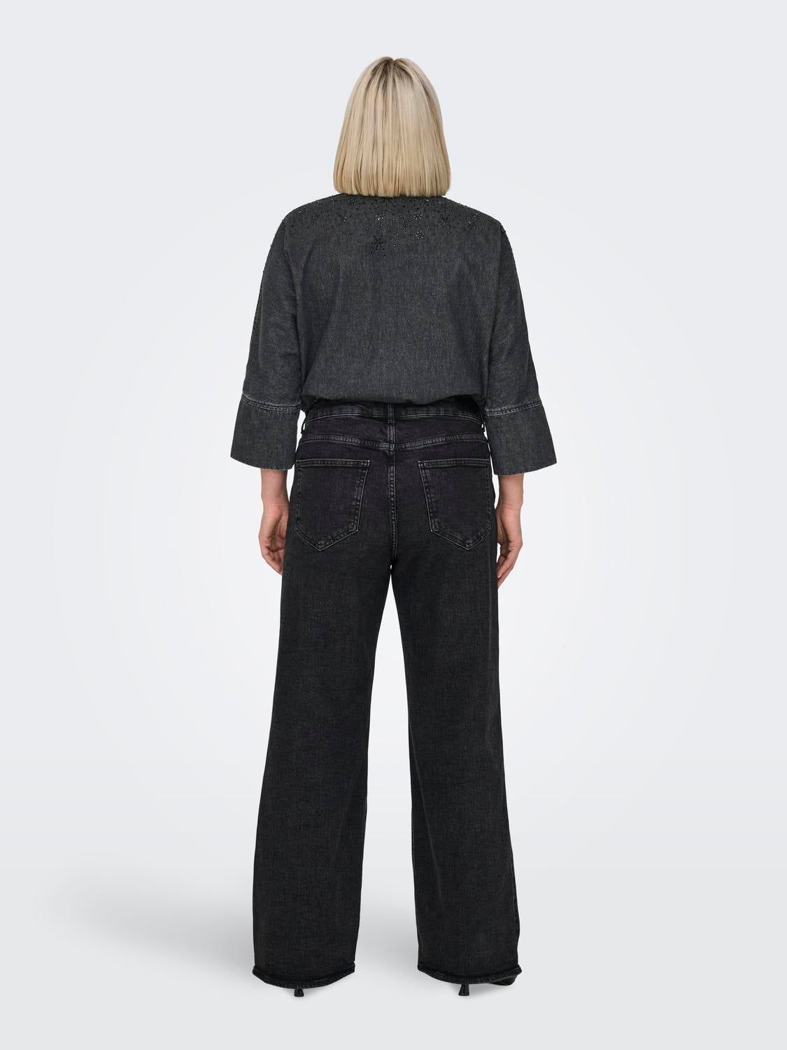 CARJUICY Hohe Taille Weiter Beinschnitt Jeans Washed Black