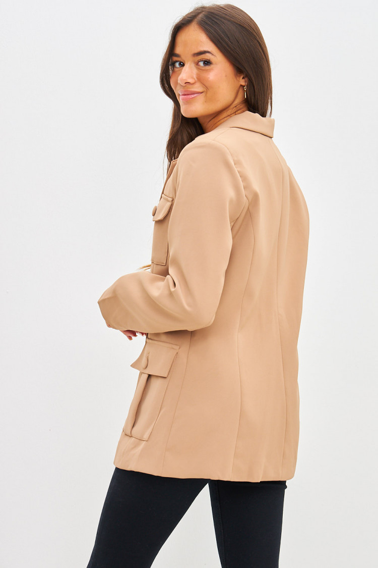 Blazer camel à poches et chaine en métal