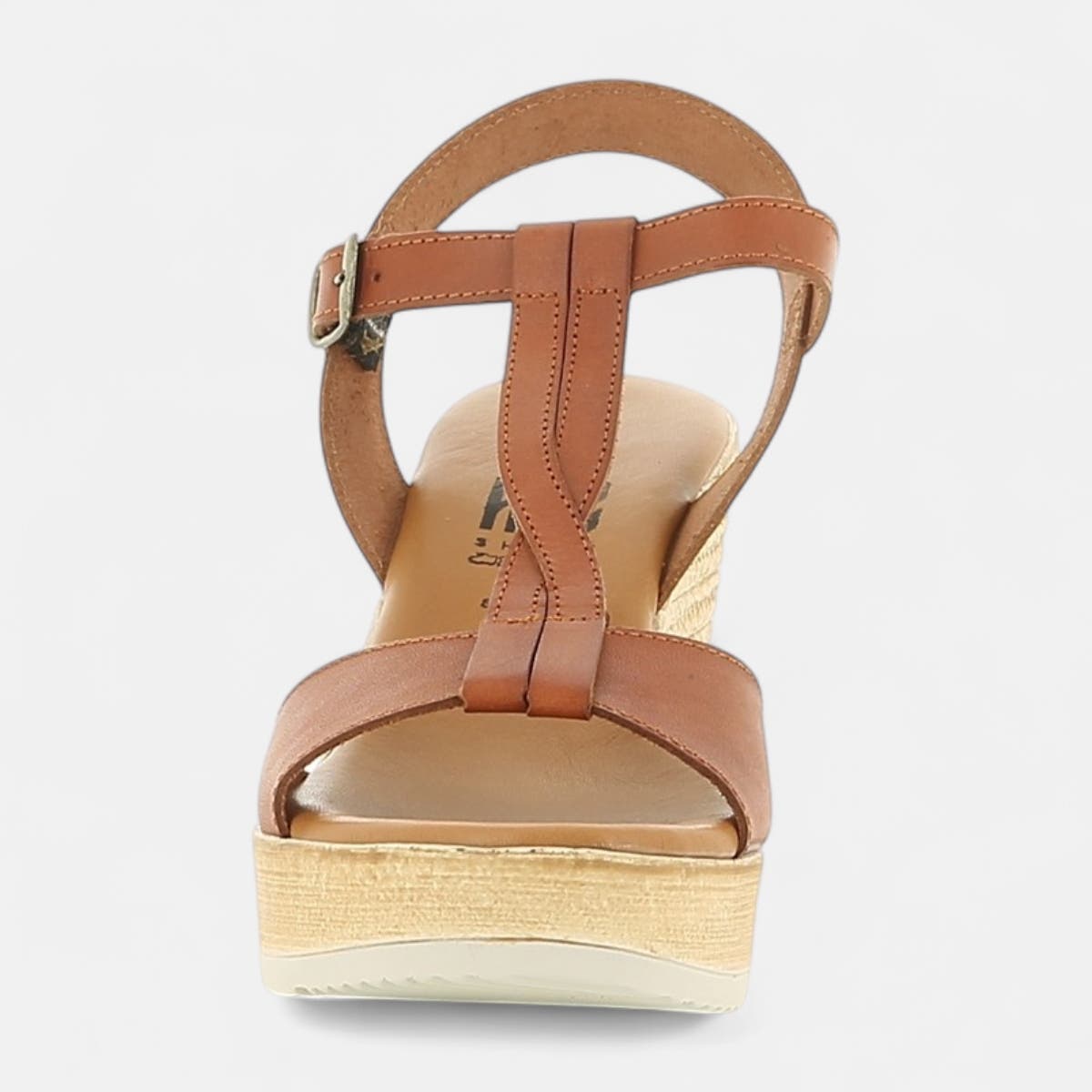 Nu-pieds à talon compensé Femme en cuir cognac