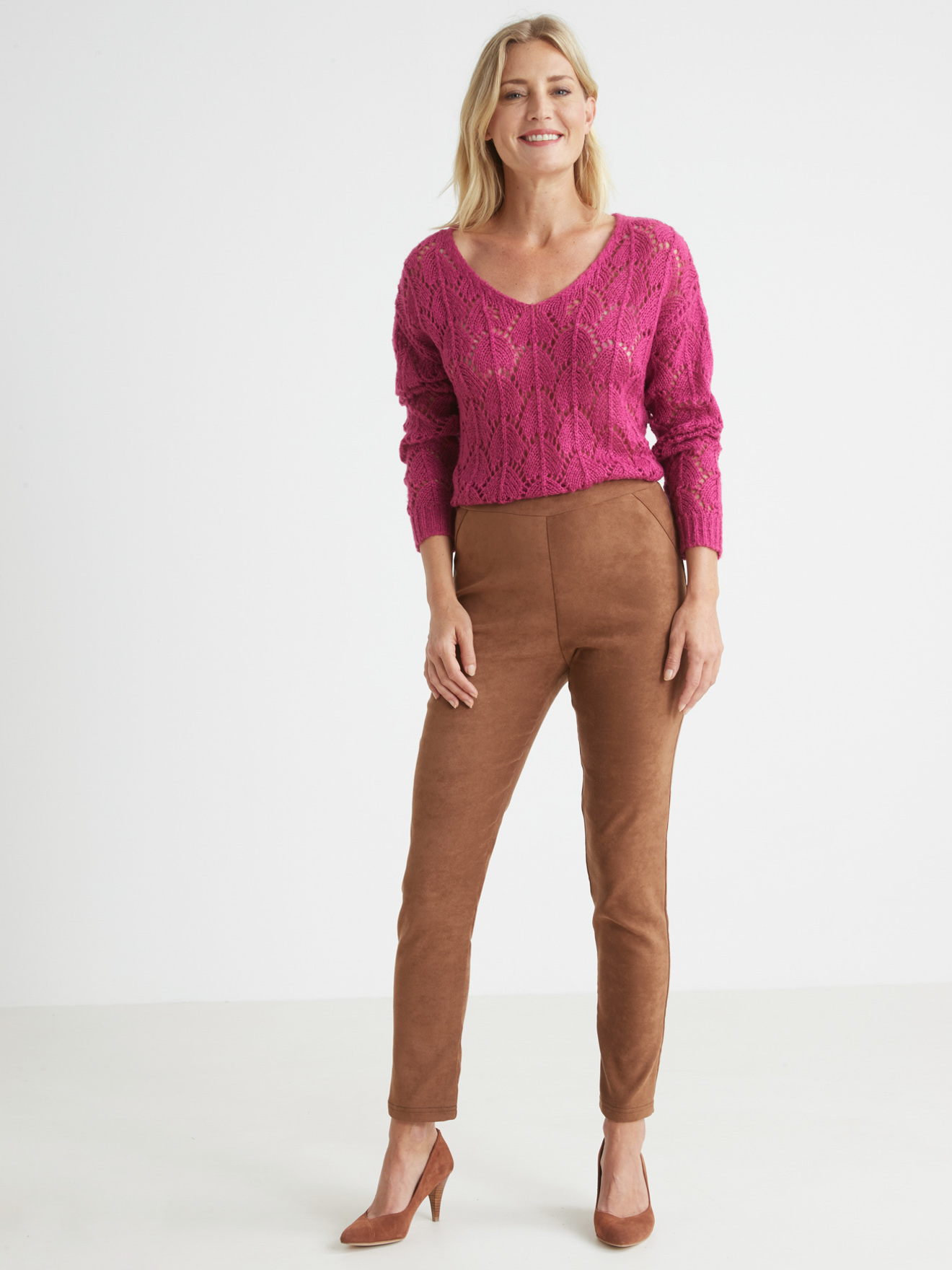 Legging maille effet suédine élastiqué