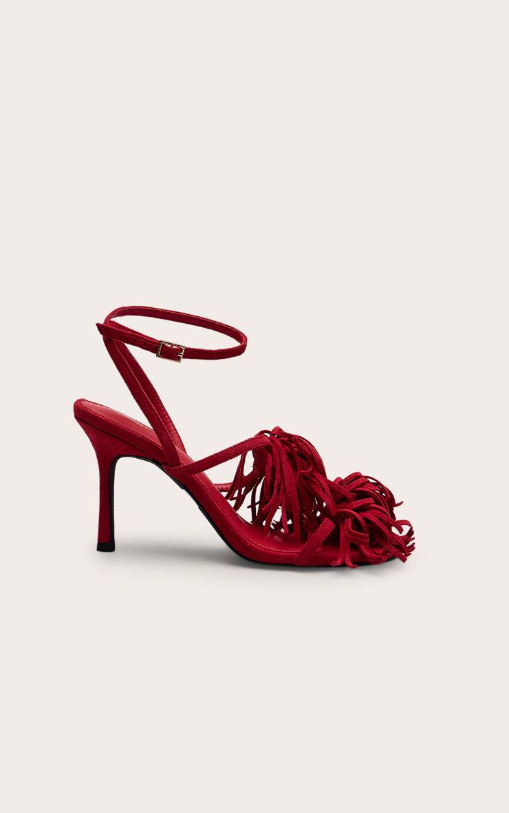 Rouge Sandales À Talons Avec Franges