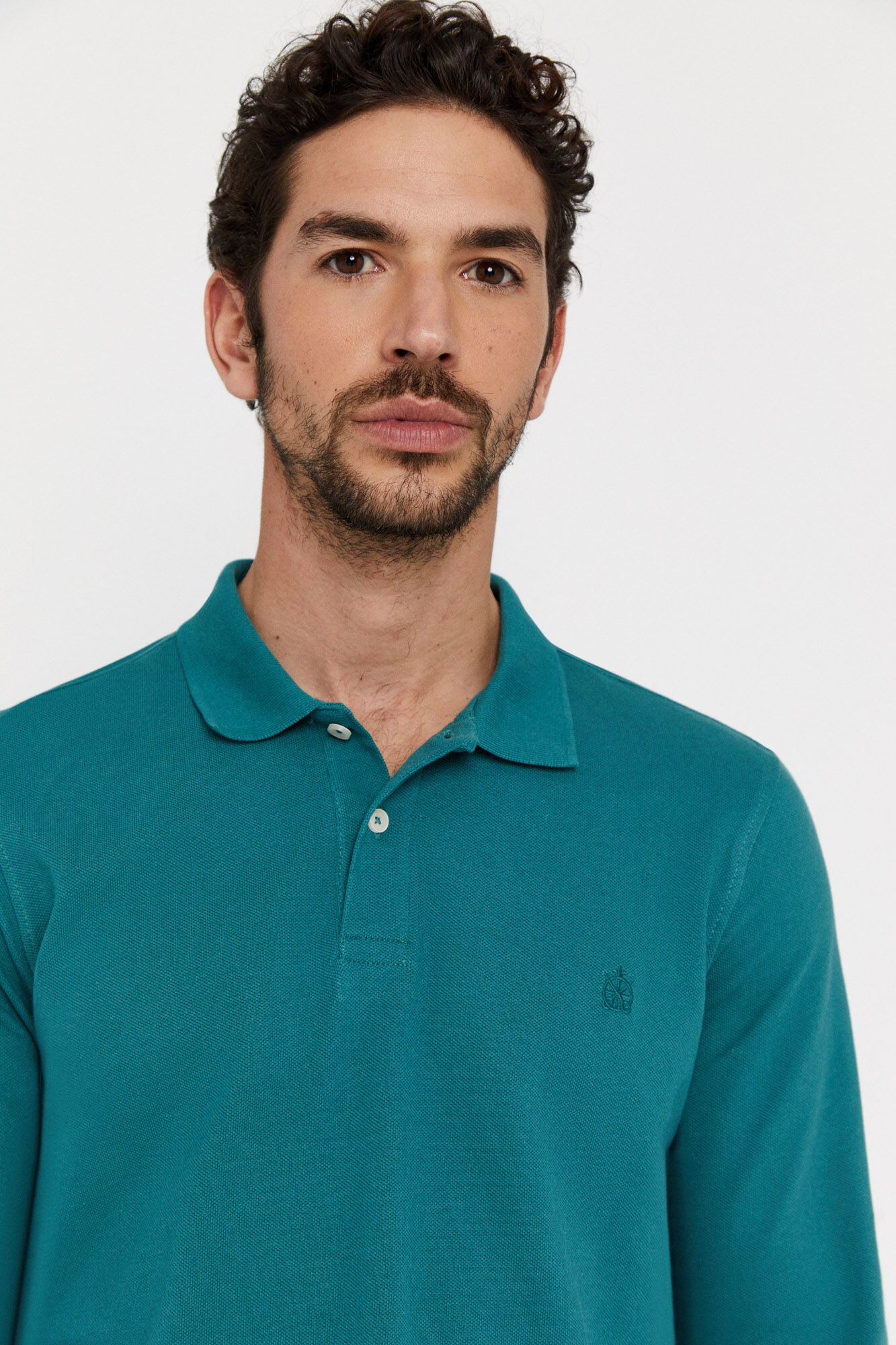 Camisa polo básica de manga comprida - Turquesa