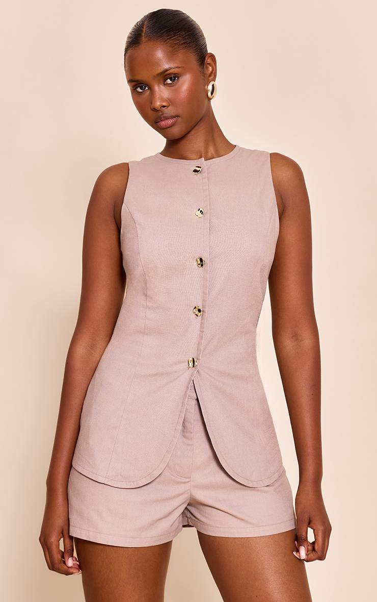 Taupe Short Tailleur Texturé