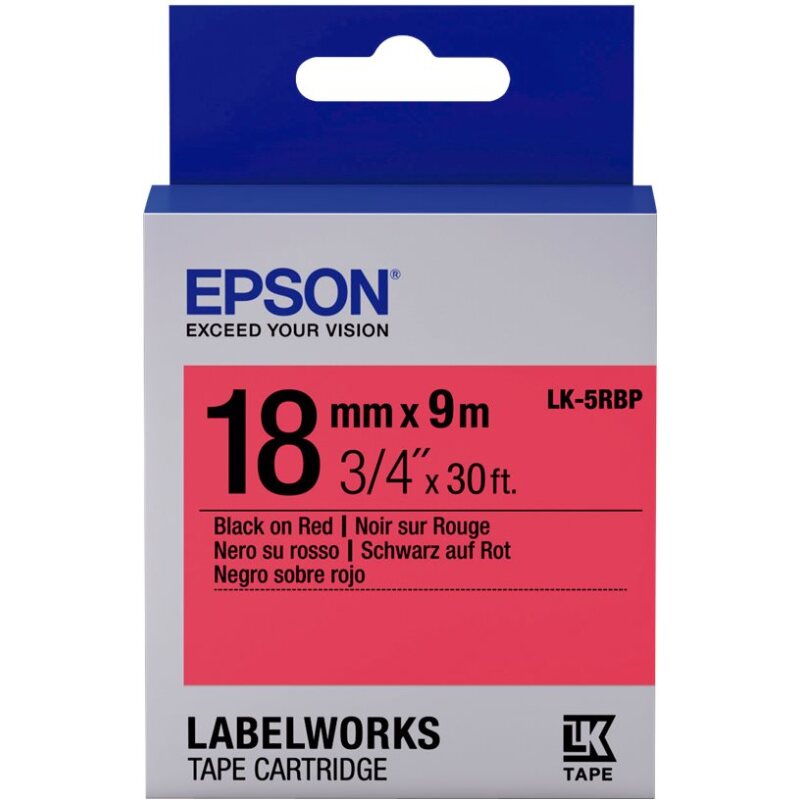 Epson LK-5RBP - Couleur Pastel - Noir sur Rouge - 18mmx9m