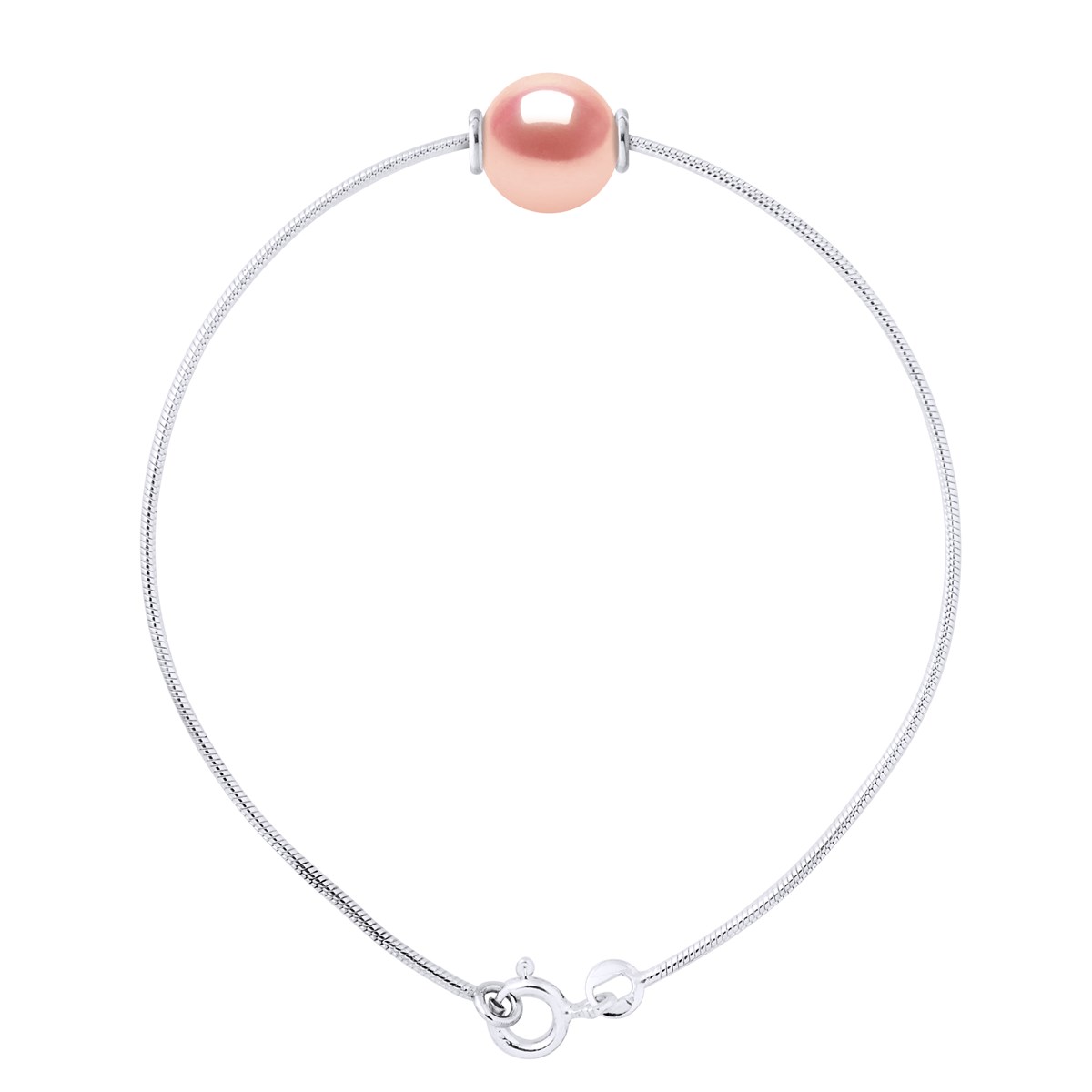Bracelet Maille Serpentine Perle d'Eau Douce Ronde et Rose Naturel 9-10 mm Argent 925