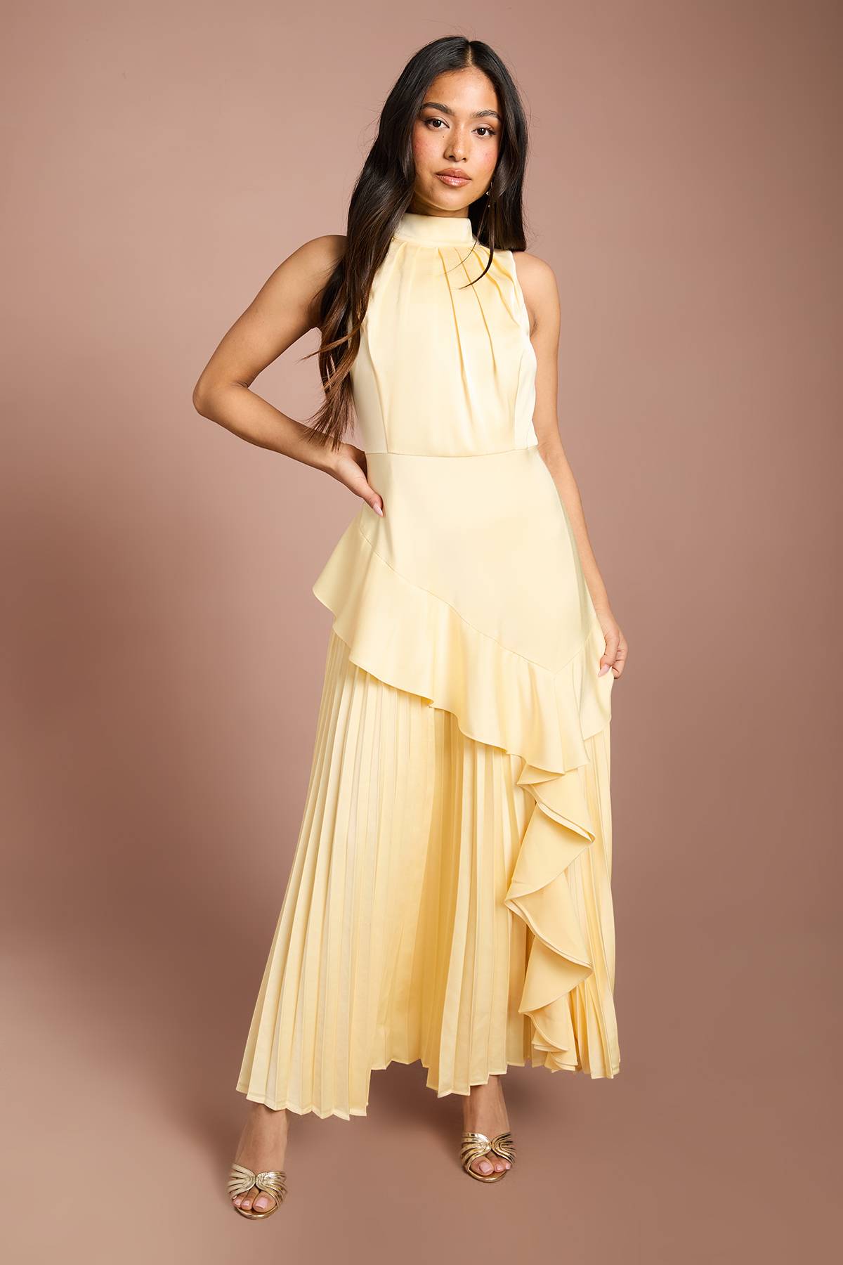 Coast Robe Petite En Crêpe Satiné Dos Sans Manches À Volants Plissés