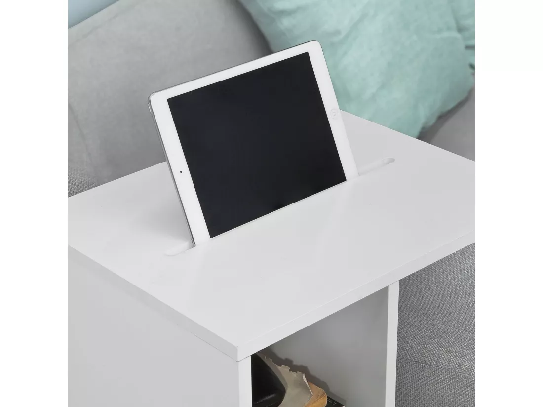 Bout De Canapé Table D’appoint Moderne Roulante Avec 2 Étagères De Rangement, Fbt48-w