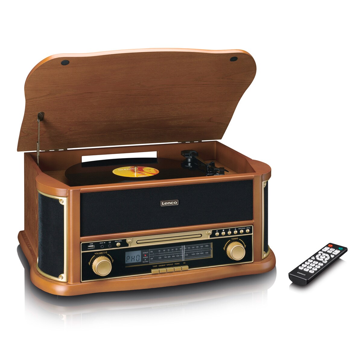 LENCO TCD-2551 Plattenspieler Holzgehäuse USB Kassette, Holz