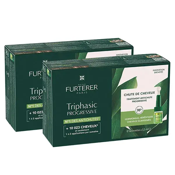Sérum René Furterer Triphasic Progressive Antiqueda, Tratamento de 3 Meses, Pacote com 2 x 8