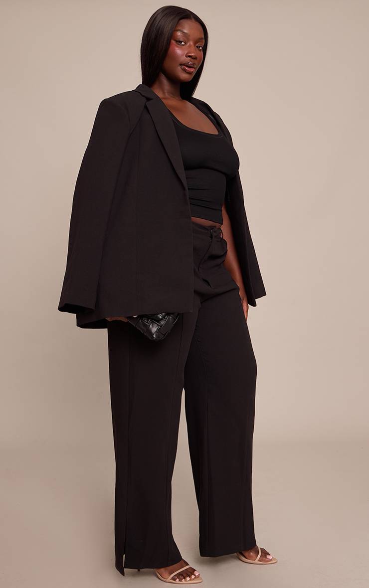 Noir Pantalon Large Grande Taille À Ourlet Fendu