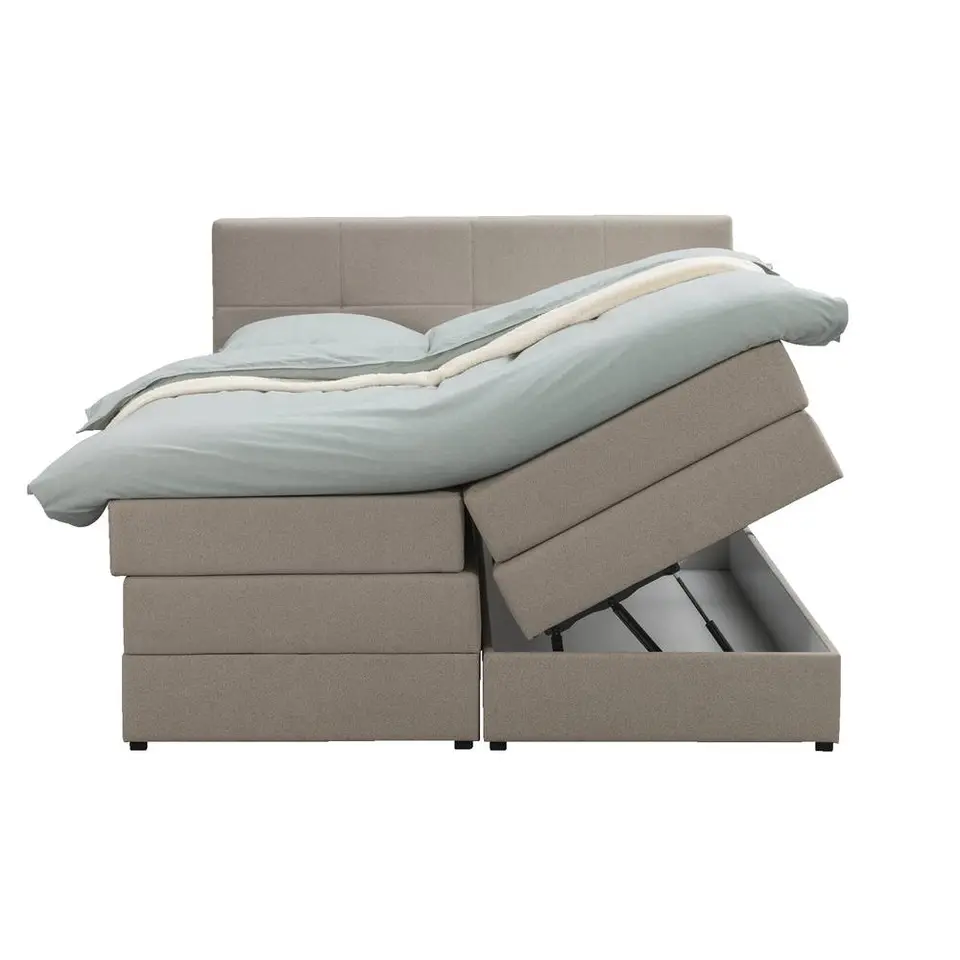 Boxspring met opbergruimte Liv geblokt - beige - 180x200 cm