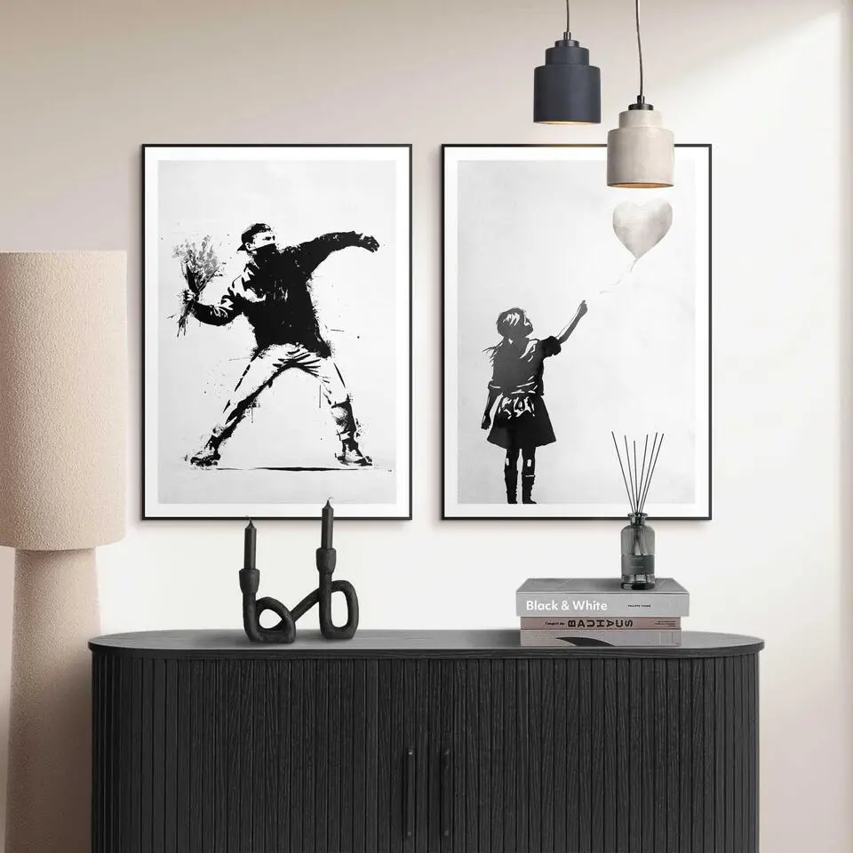 Set poster met lijst - Street Art Banksy