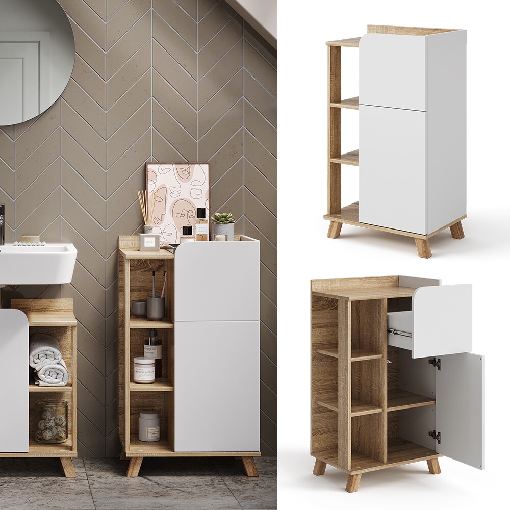 Vicco Unterschrank Karen 50 x 90 cm, Sonoma Weiß, schmaler Badschrank, Badezimmer, modern
