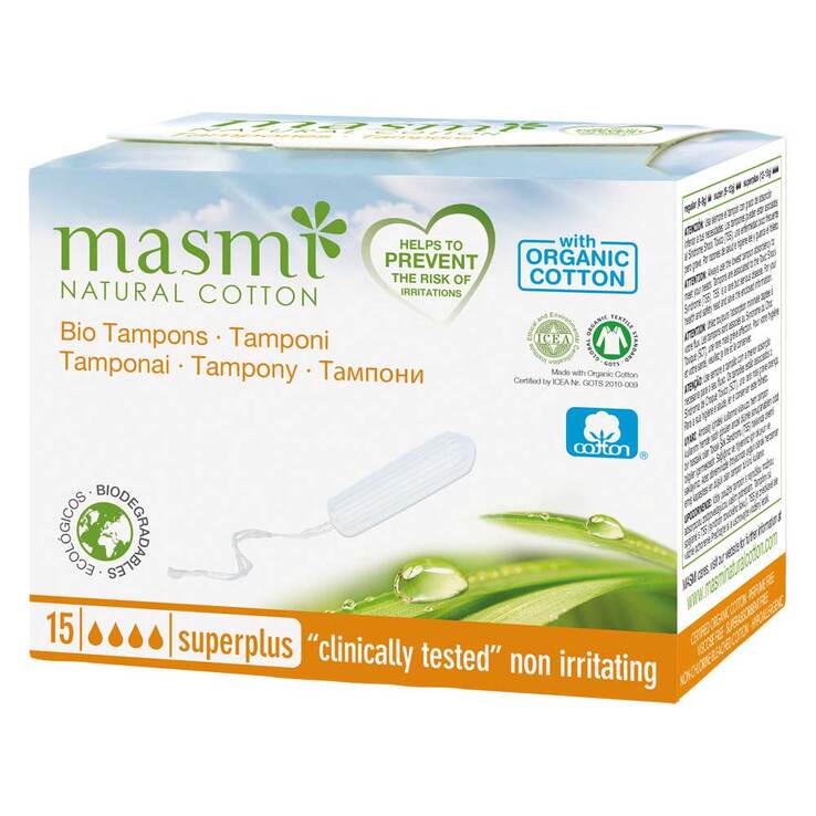 Bio Tampons Super Plus 100% Bio Baumwolle Masmi, 15 St
