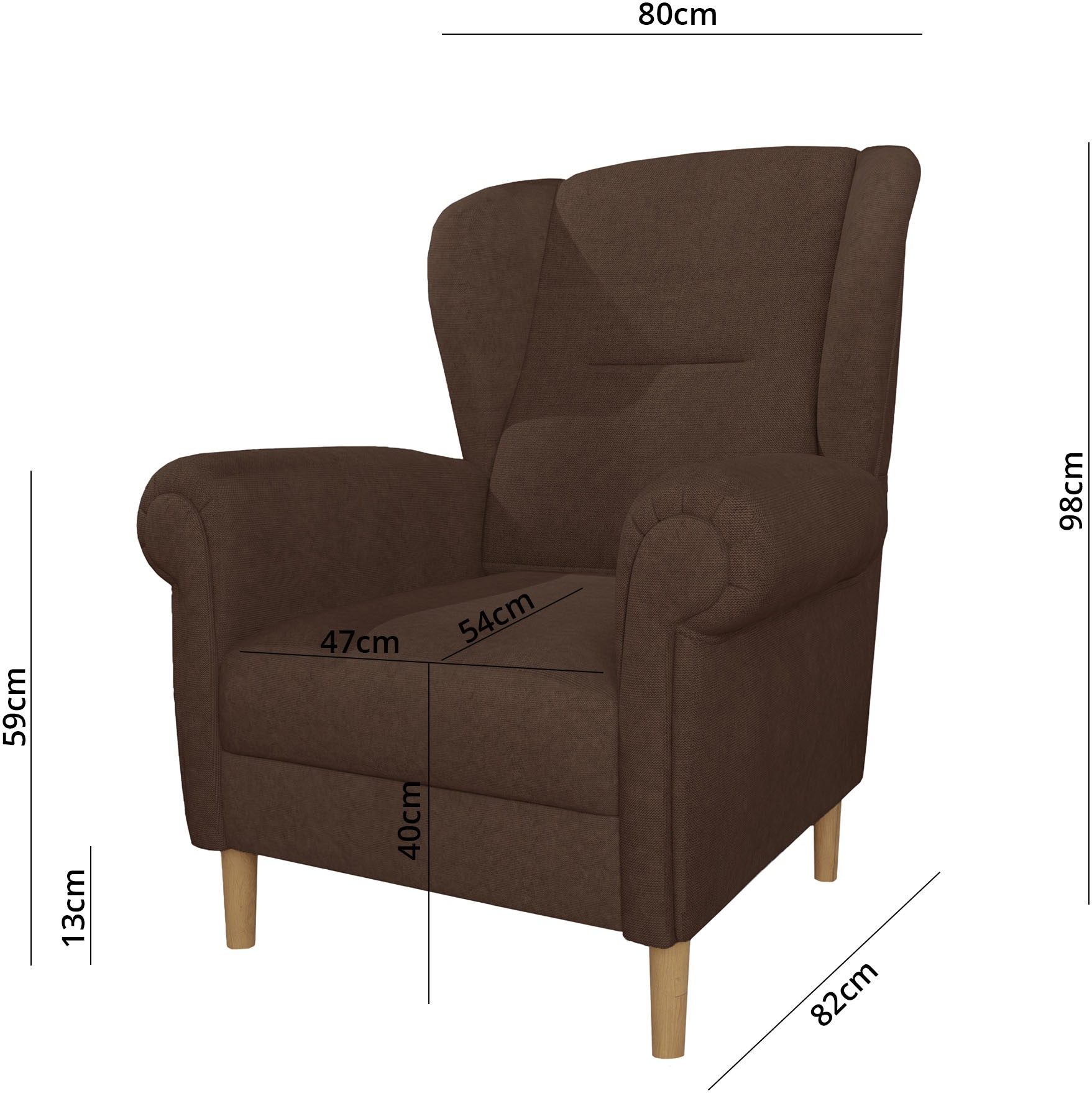 Home affaire Ohrensessel »OSTIANO B/T/H: 80/82/98 cm, Sessel« Einzelstück, dicke geschwungene Armlehnen, uni und kariert