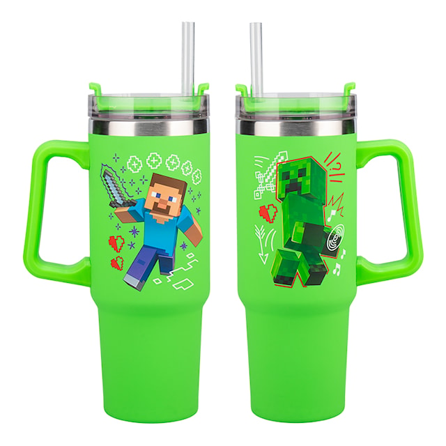 Minecraft Grønn 900 ml Isolert Kopp med Sugerør, Paladone
