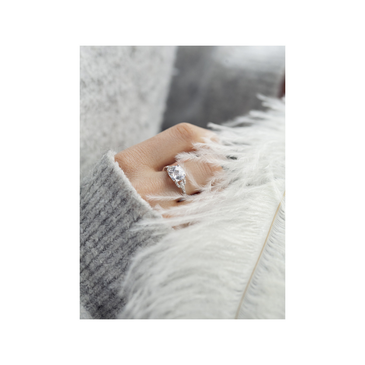 Bague argent 925 carrée zirconias