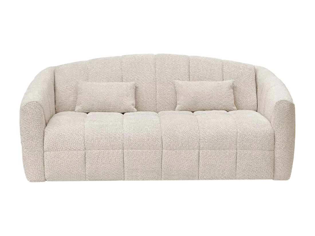 Canapé 3 places convertible express en tissu bouclette beige - Couchage 140 cm - Matelas 13 cm RETUNA II