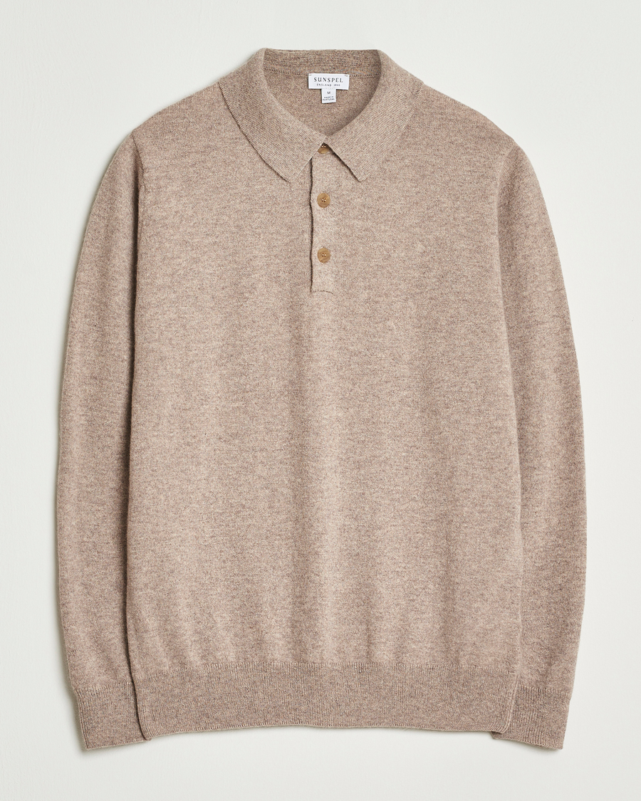 Sunspel Cashmere Polo Oatmeal Melange