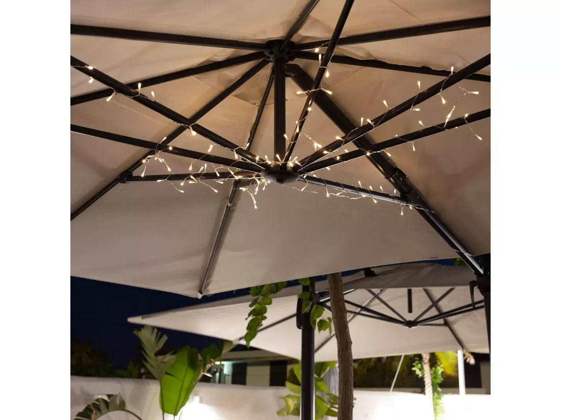 Guirlande LED à Piles pour Parasol 1m Blanc Chaud 3000K