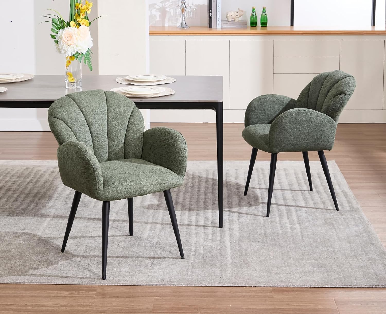 chairus Esszimmerstühle 2er Set Chenille Küchenstühle, Polsterstühle mit Lehne Moderne Stühle Esszimmer, Armlehnenstuhl für Küche Wohnzimmer, Grün