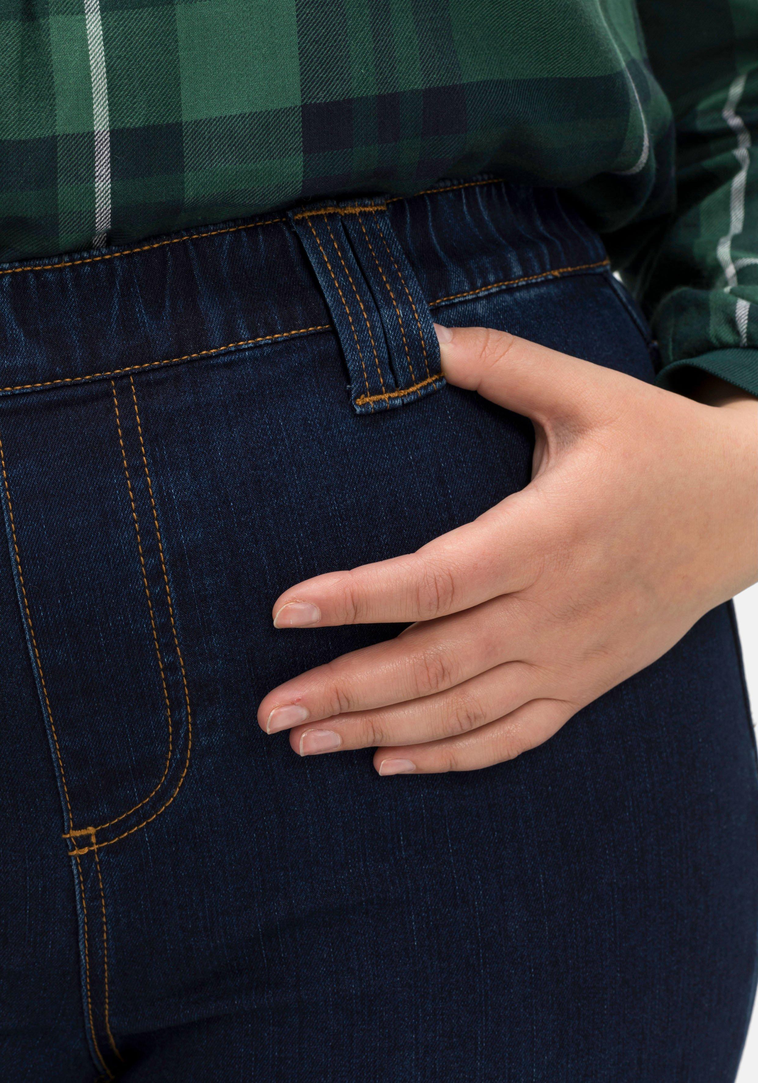 Bootcut-Jeans mit Gummibund und Kontrastnähten