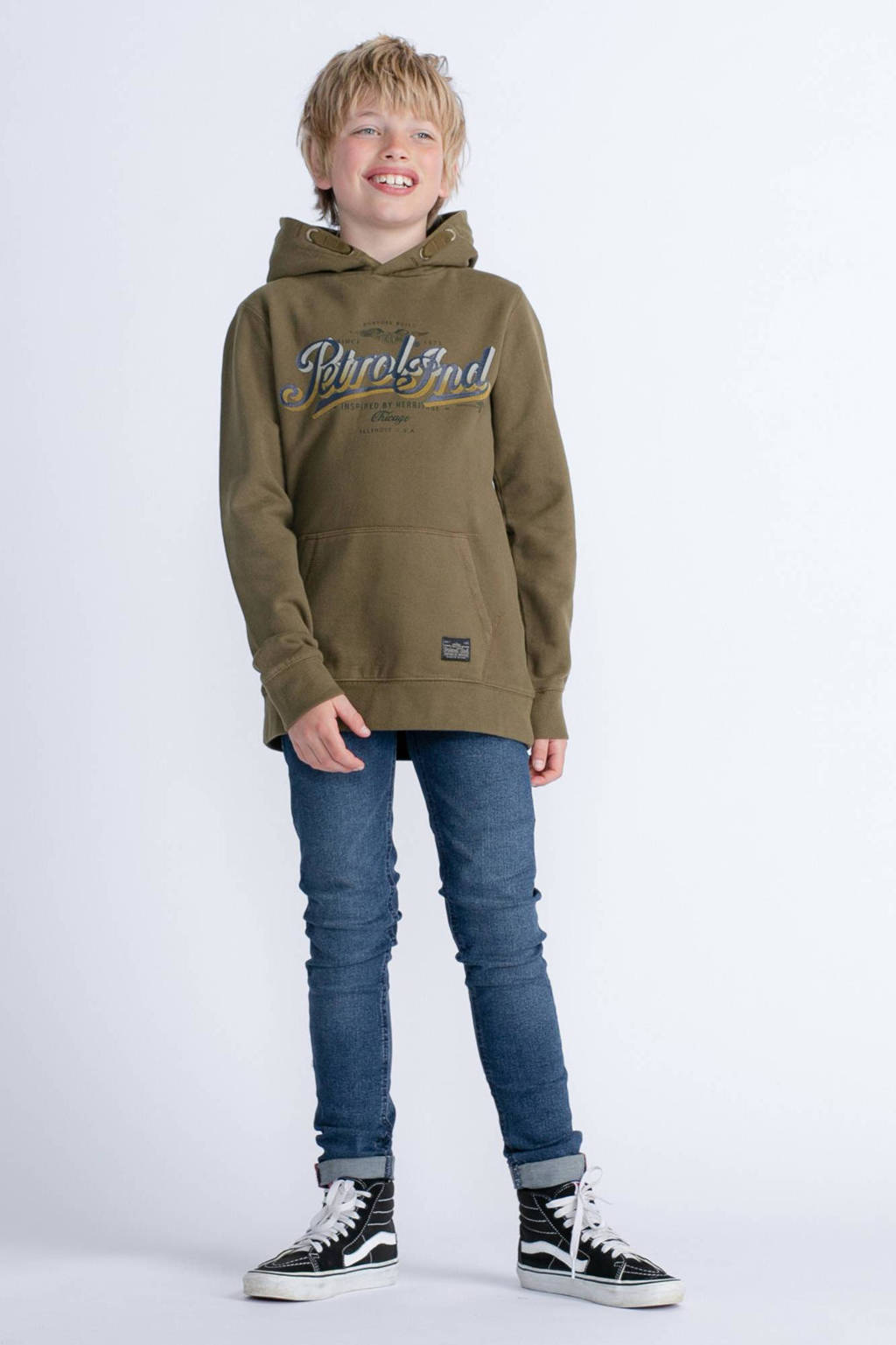 Petrol Industries hoodie met logo donker mosgroen