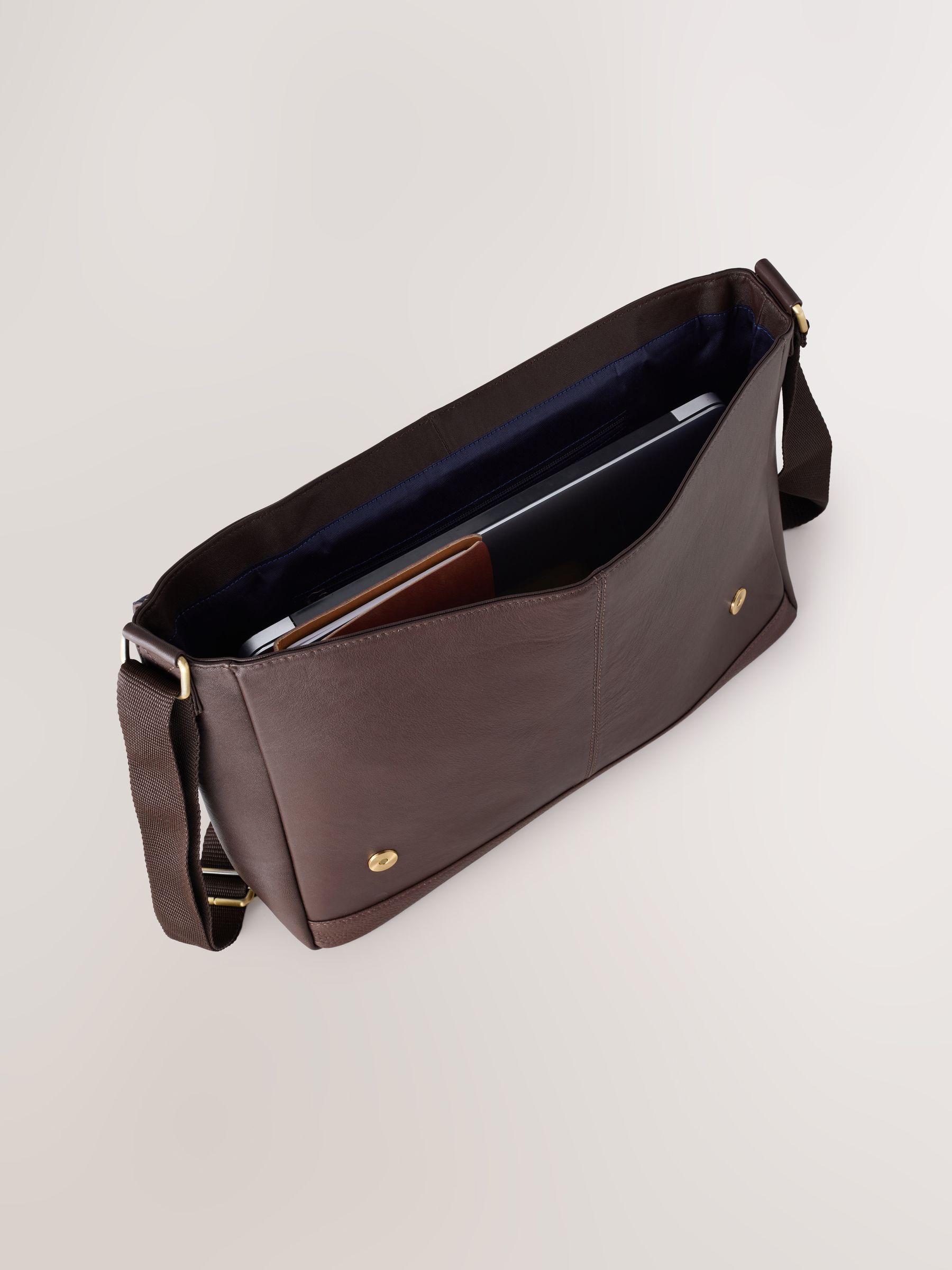 Bruin - Signature leren messenger-tas