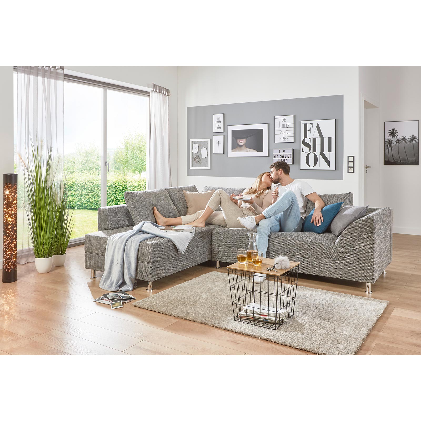 Ecksofa - grau - Bonell-Federkern - Webstoff