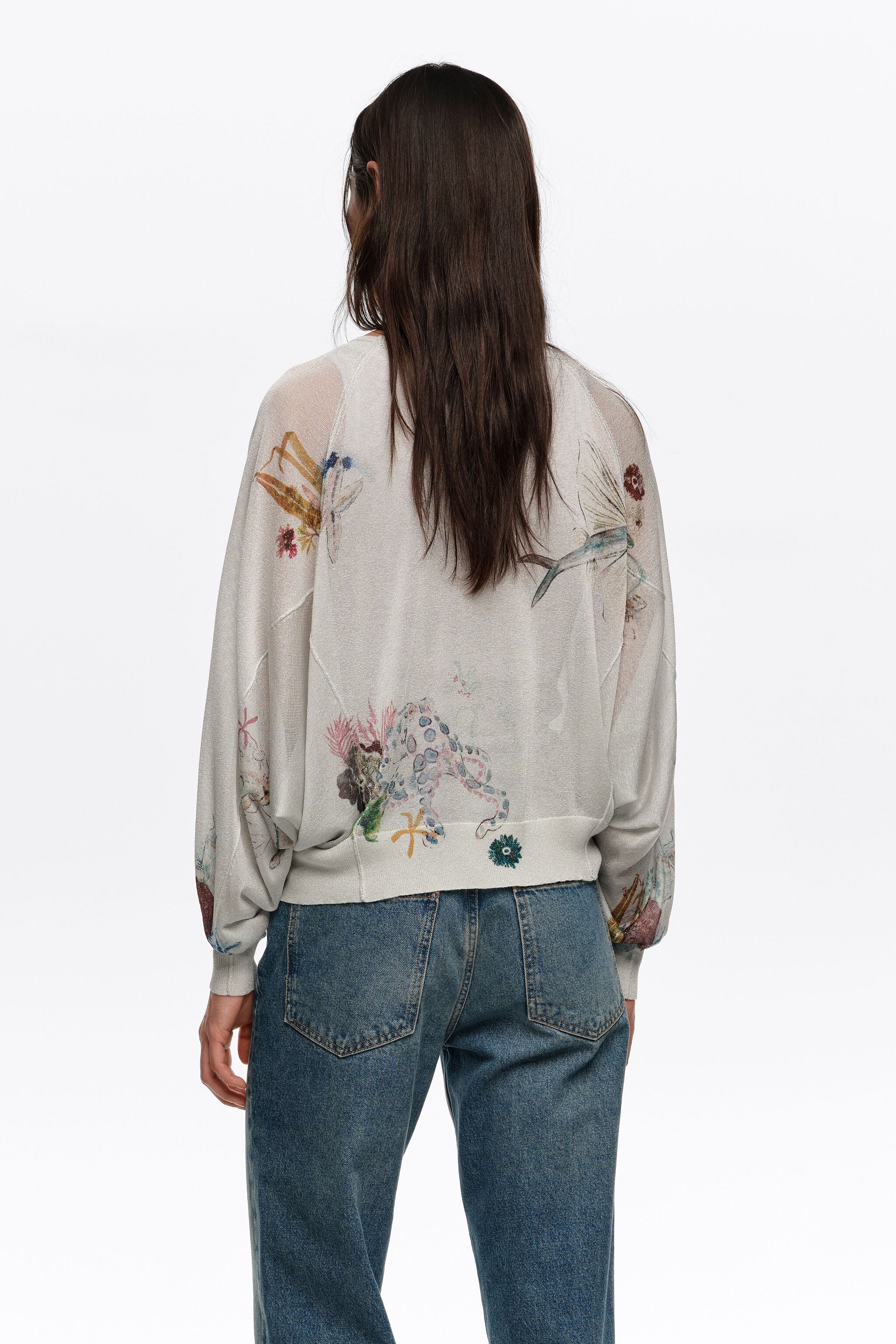 Suéter Seabed off-white com mangas morcego em lurex.
