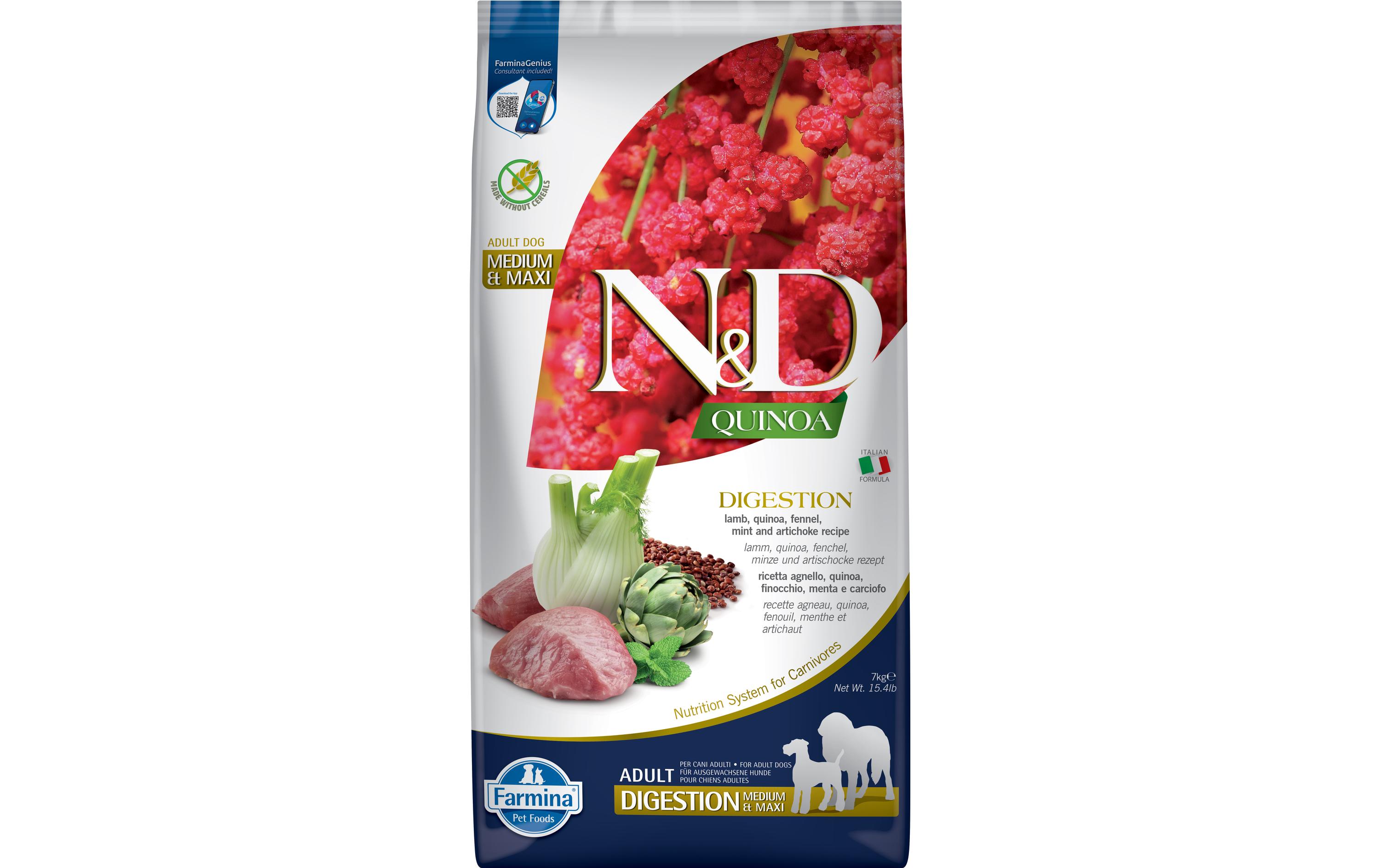 Trockenfutter N&D Quinoa Med/Max Lamm & Fenchel 7 kgAlleinfuttermittel für erwachsene Hunde aller Rassen