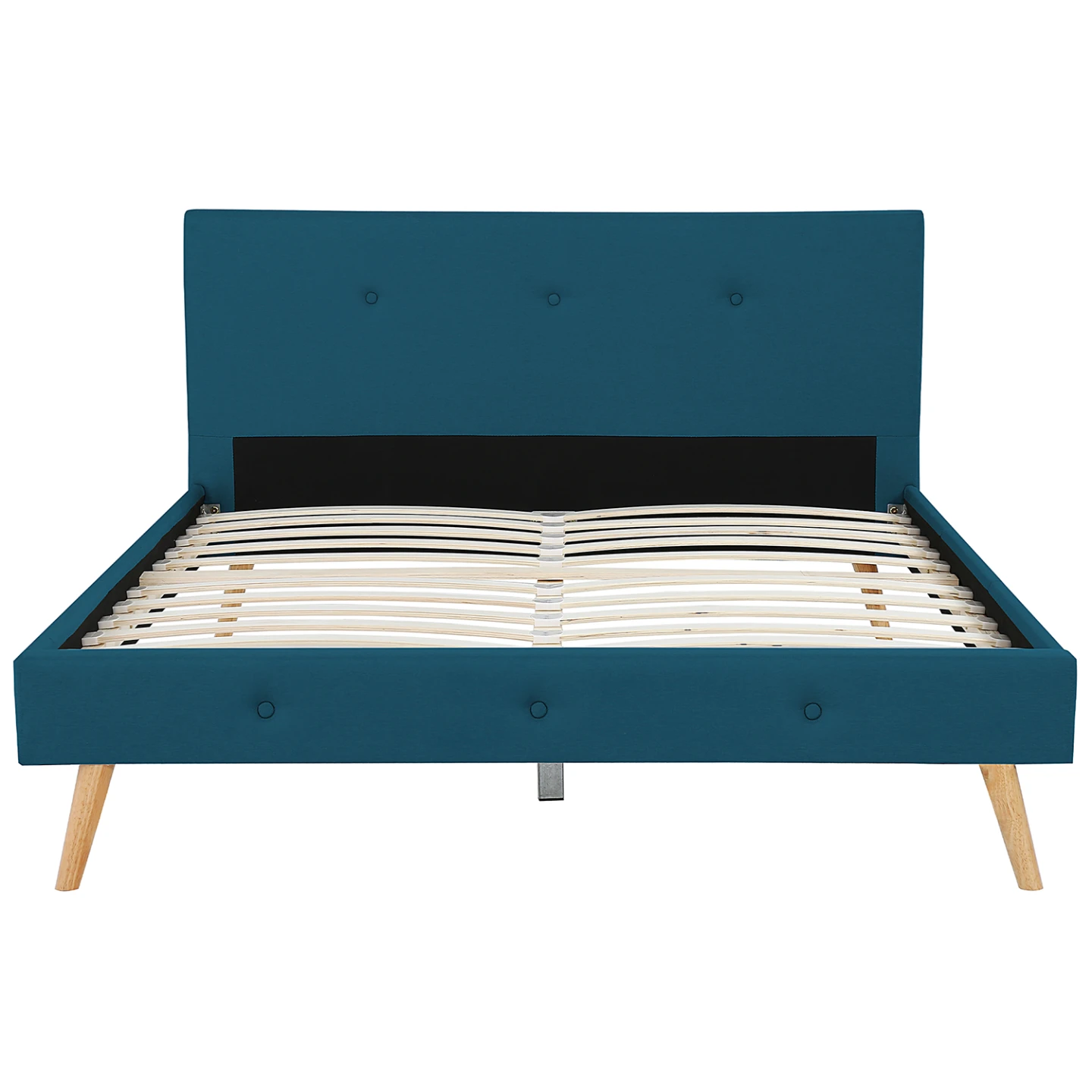 Lit double scandinave OSLO avec tête de lit et sommier 160 x 200 cm tissu bleu canard