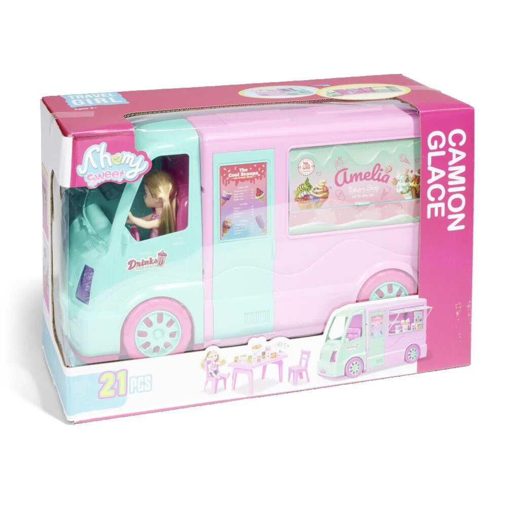 Camion glace avec poupée Amelia 21 pièces