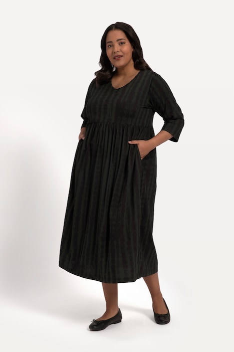 Jerseykleid, A-Line, Batikdruck, Empirenaht, V-Ausschnitt, 3/4-Arm